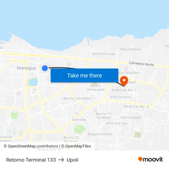 Retorno Terminal 133 to Upoli map