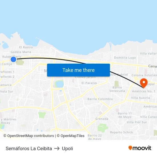 Semáforos La Ceibita to Upoli map