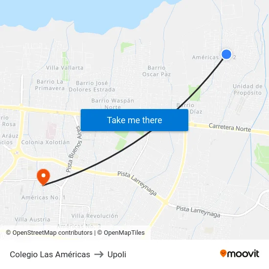 Colegio Las Américas to Upoli map