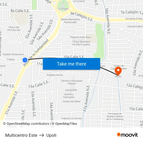 Multicentro Este to Upoli map