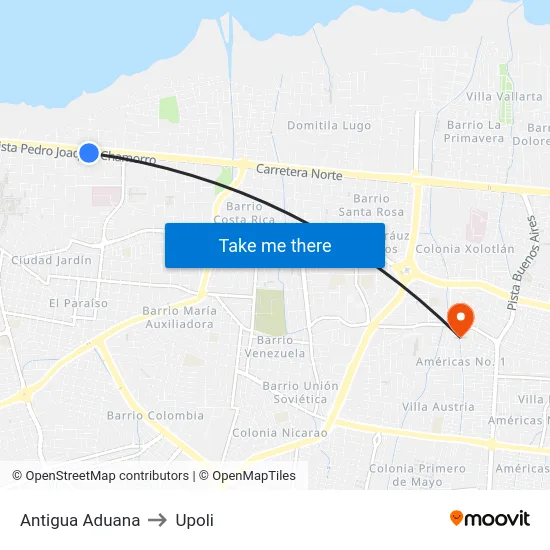 Antigua Aduana to Upoli map