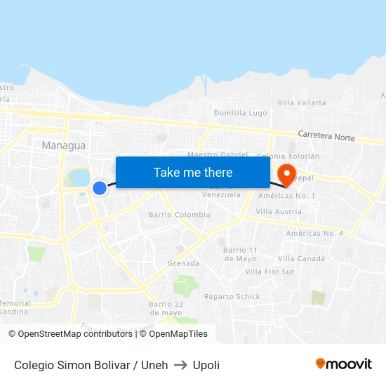 Colegio Simon Bolivar / Uneh to Upoli map