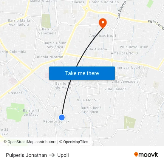 Pulperia Jonathan to Upoli map