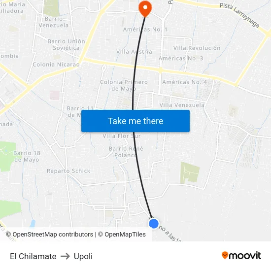 El Chilamate to Upoli map