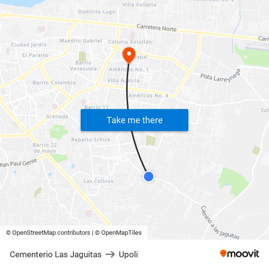 Cementerio Las Jaguitas to Upoli map