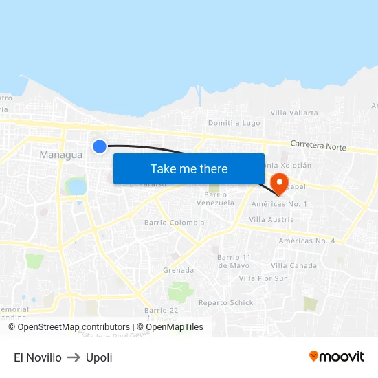 El Novillo to Upoli map