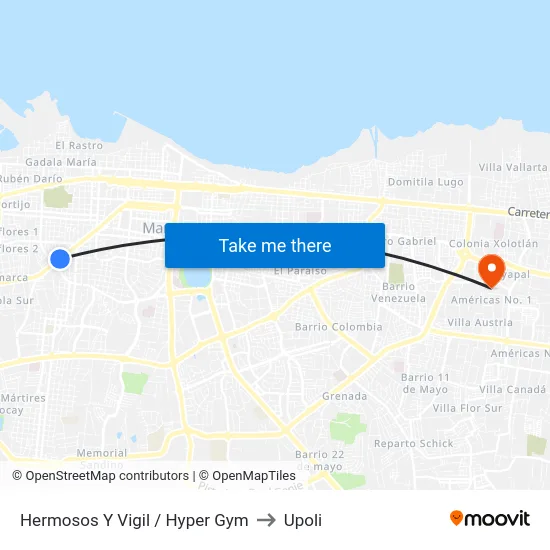 Hermosos Y Vigil / Hyper Gym to Upoli map