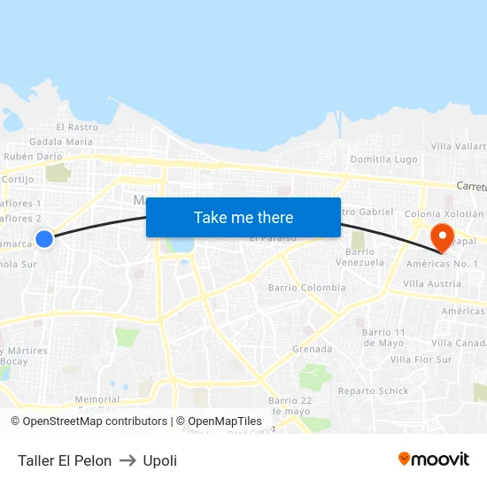 Taller El Pelon to Upoli map