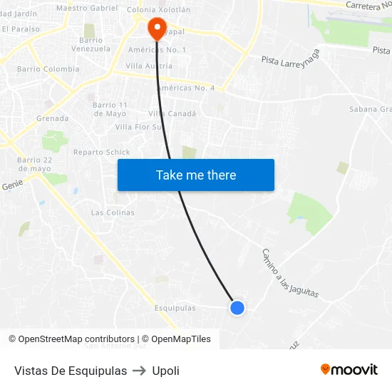 Vistas De Esquipulas to Upoli map