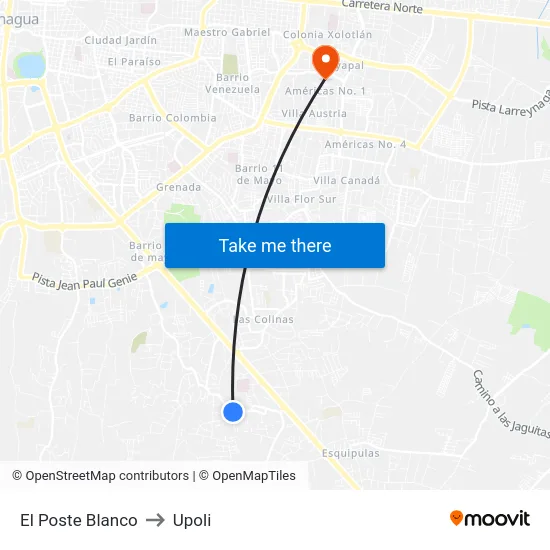 El Poste Blanco to Upoli map