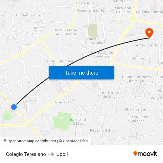 Colegio Teresiano to Upoli map