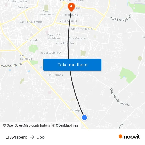 El Avispero to Upoli map