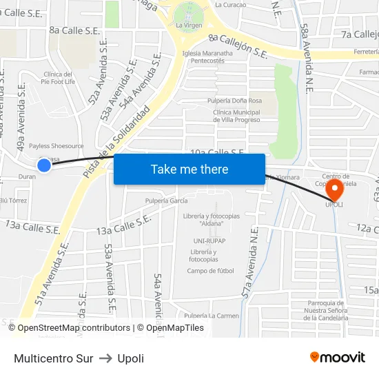 Multicentro Sur to Upoli map