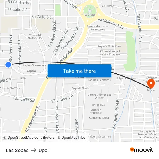 Las Sopas to Upoli map