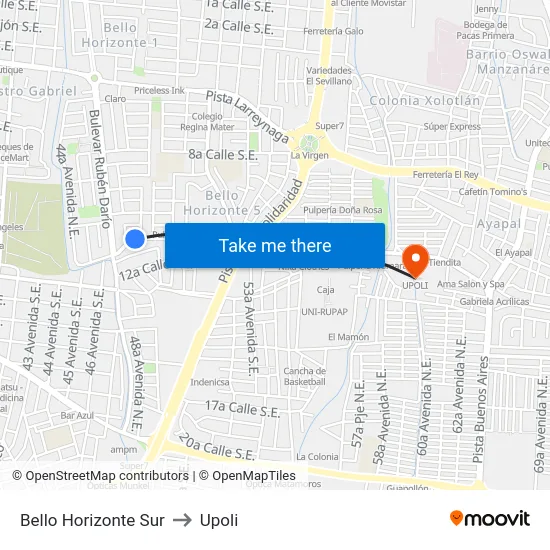 Bello Horizonte Sur to Upoli map