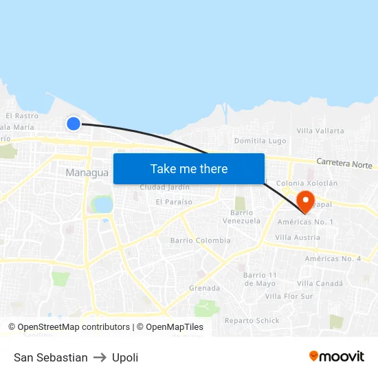 San Sebastian to Upoli map