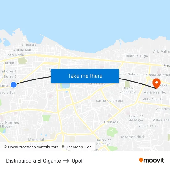 Distribuidora El Gigante to Upoli map