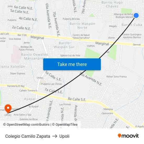 Colegio Camilo Zapata to Upoli map