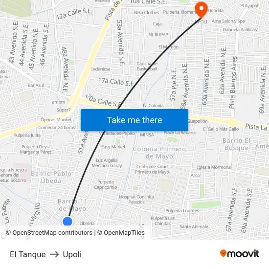 El Tanque to Upoli map