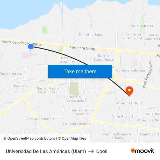 Universidad De Las Américas (Ulam) to Upoli map