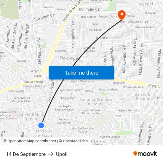 14 De Septiembre to Upoli map