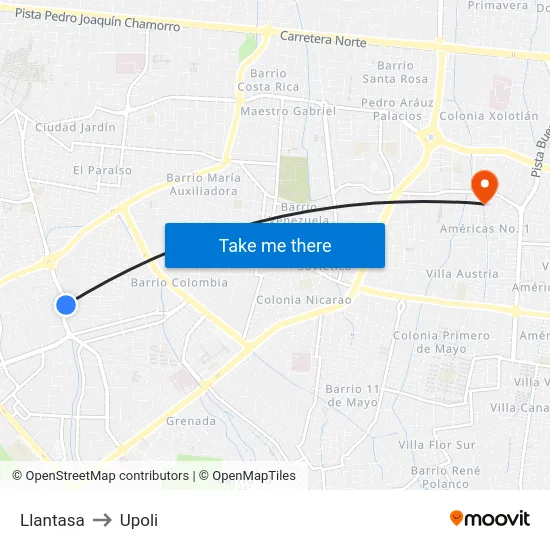 Llantasa to Upoli map
