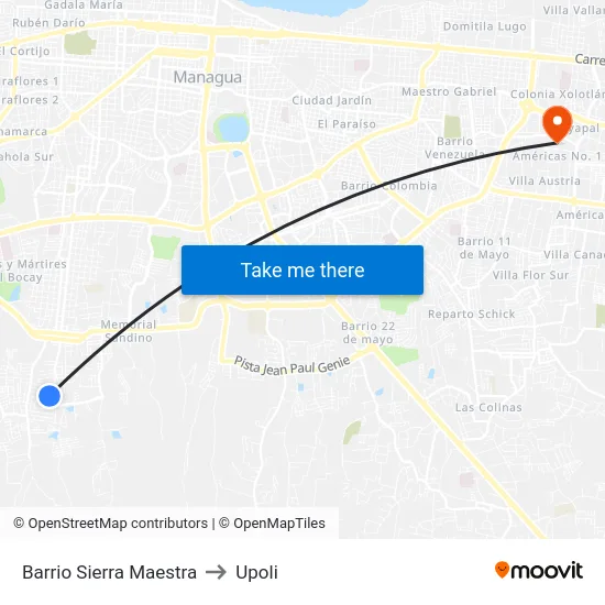 Barrio Sierra Maestra to Upoli map