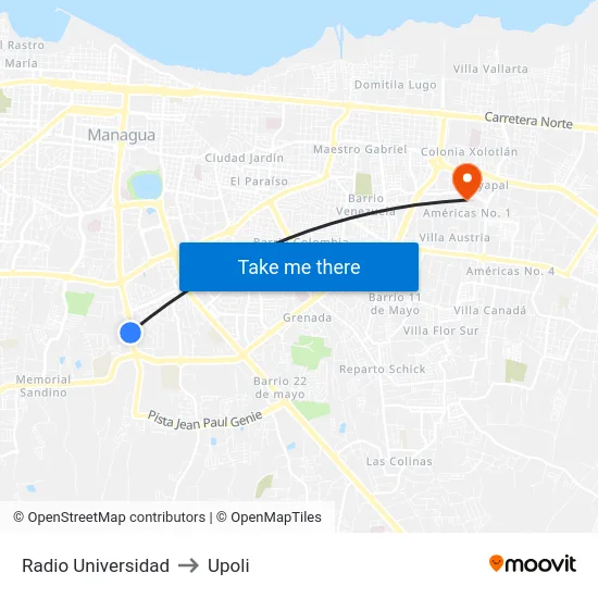 Radio Universidad to Upoli map