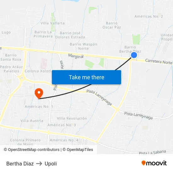 Bertha Diaz to Upoli map
