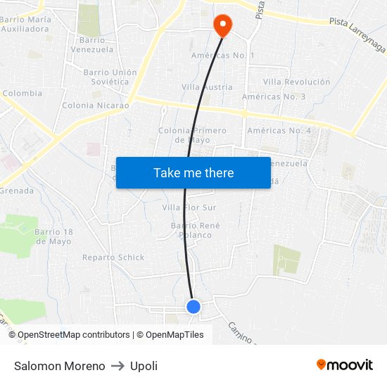 Salomon Moreno to Upoli map