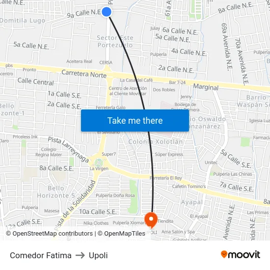 Comedor Fatima to Upoli map