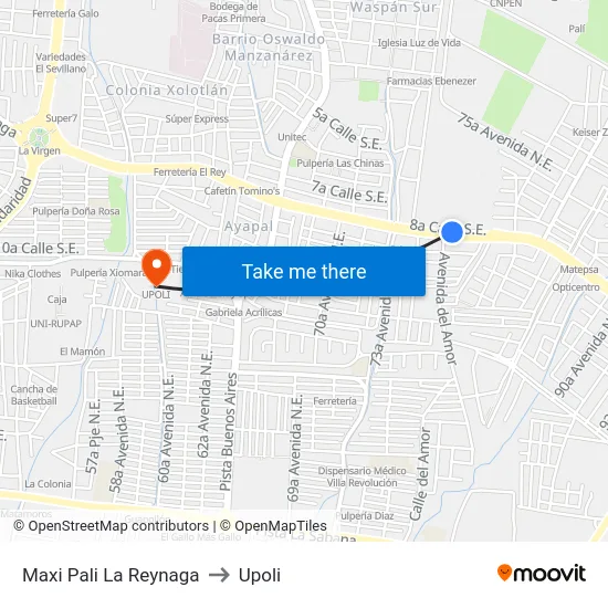 Maxi Pali La Reynaga to Upoli map