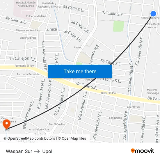 Waspan Sur to Upoli map