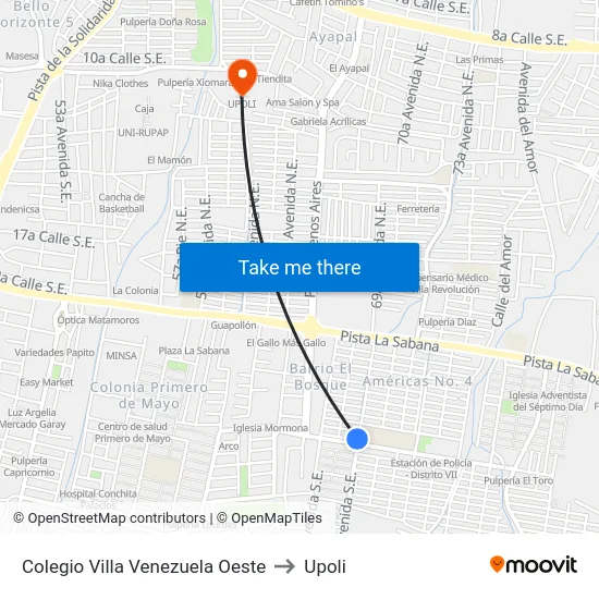 Colegio Villa Venezuela Oeste to Upoli map
