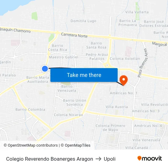 Colegio Reverendo Boanerges Aragon to Upoli map