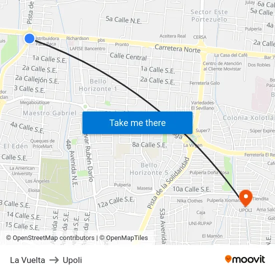 La Vuelta to Upoli map