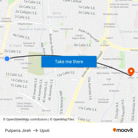 Pulperia Jireh to Upoli map