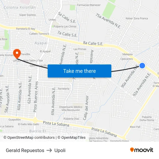 Gerald Repuestos to Upoli map