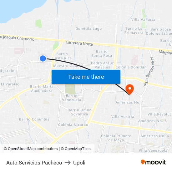 Auto Servicios Pacheco to Upoli map