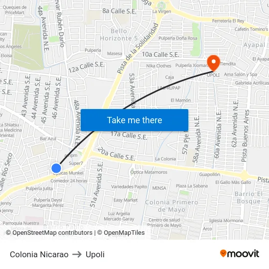 Colonia Nicarao to Upoli map