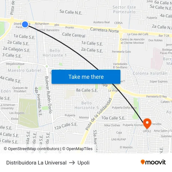 Distribuidora La Universal to Upoli map