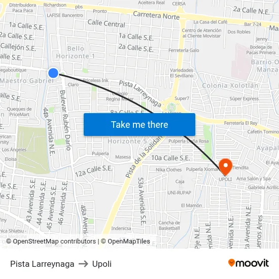 Pista Larreynaga to Upoli map