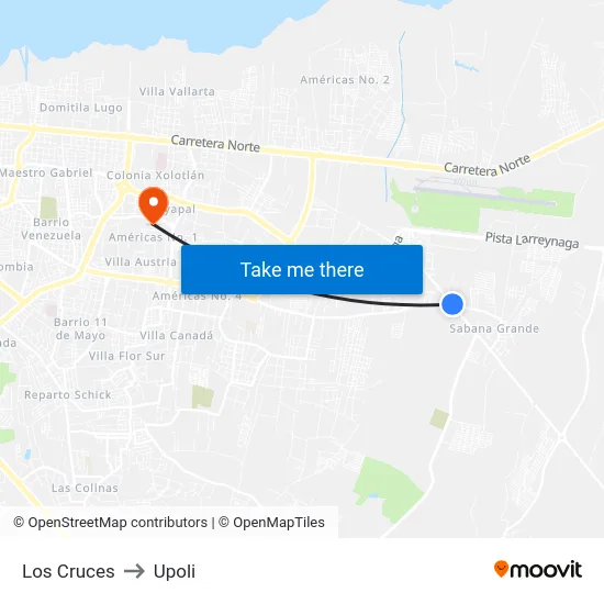 Los Cruces to Upoli map