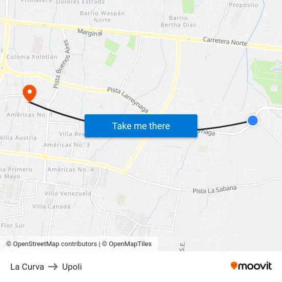 La Curva to Upoli map