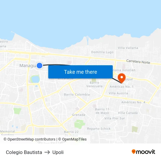 Colegio Bautista to Upoli map