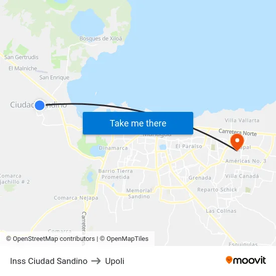 Inss Ciudad Sandino to Upoli map