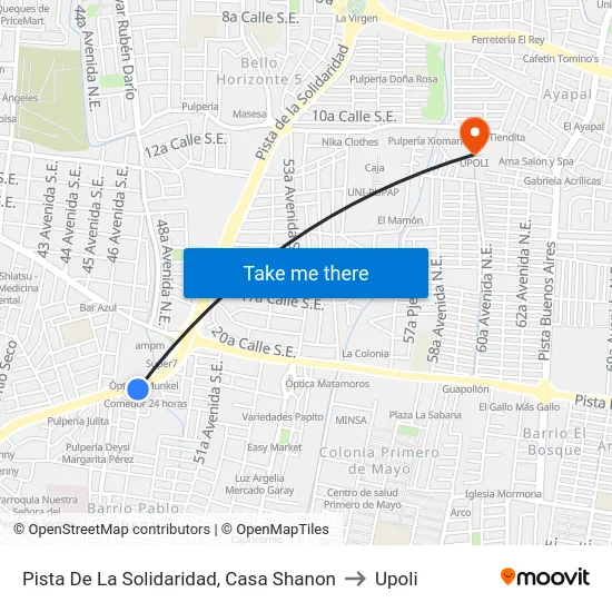 Pista De La Solidaridad, Casa Shanon to Upoli map