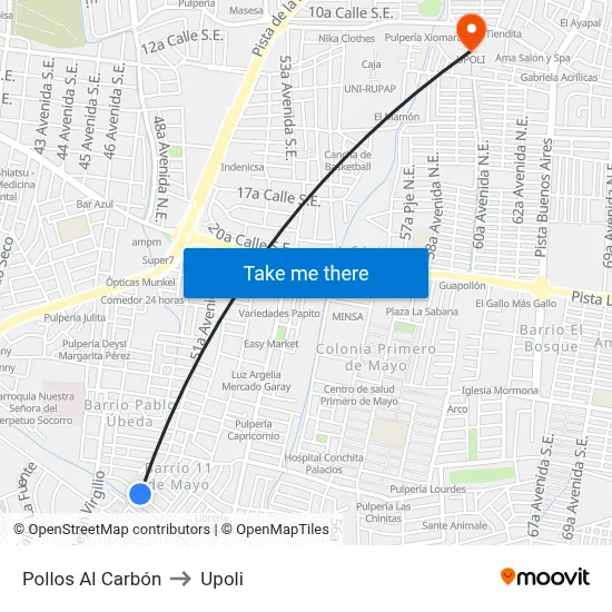 Pollos Al Carbón to Upoli map
