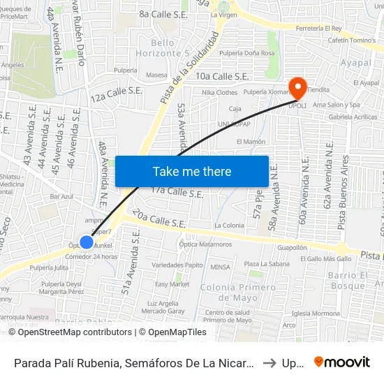 Parada Palí Rubenia, Semáforos De La Nicarao to Upoli map