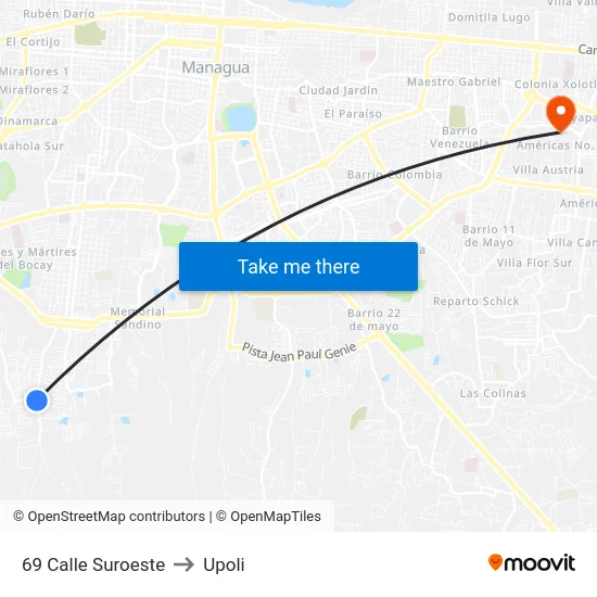 69 Calle Suroeste to Upoli map